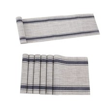 Table Runner with Set of 6 Placemats Vinyl Washable Easy Clean for Dining Blue
