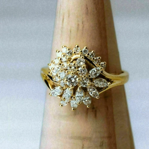 2 Ct Round Cut Simulated Diamond Cluster Engagement Ring 14K Yellow Gold Plated