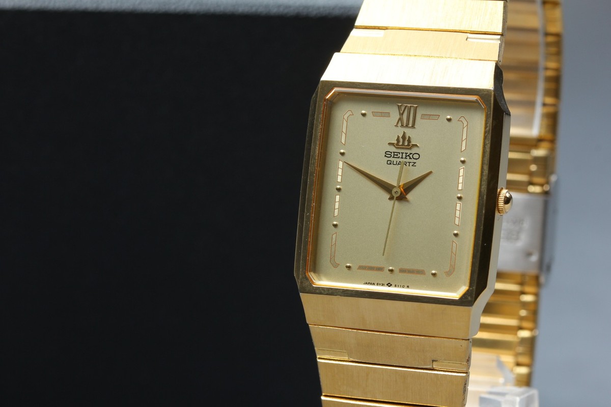 Vtg 1996 N MINT Seiko Galaxy 5Y31-5000 Gold Rectangle Quartz Mens