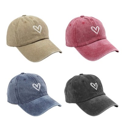 Embroidered Sports Hat Distressed Heart Baseball Hat Women Lovely Heart Headwear