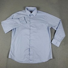 David Donahue Shirt Mens Size 17 Blue Plaid Dress Button Up Long Sleeve