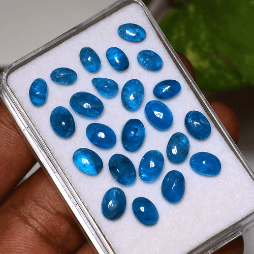 Lote Tesoros Azules ~ 23 Piezas Piedras Preciosas Cabujón Apatita Neón Natural Alto Grado 5-7mm - Imagen 5 de 11