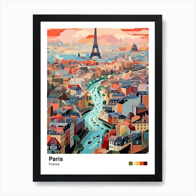Paris Ansicht geometrische Vektor-Illus gerahmtes Wandbild Poster Leinwanddruck Bild