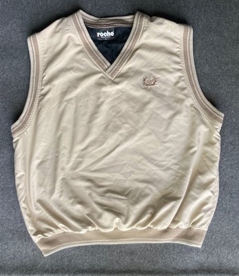 Roche Vest Mens Large Beige Nylon Golf Windbreaker Pullover Elkhorn Sun Valley