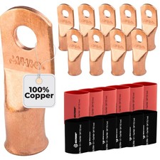 Battery Cable Lugs 3/0 AWG 3/8 Stud Copper Ring Terminals 10Pcs w/ Heat Shrink
