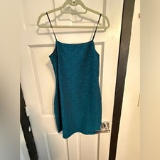 XL - Lulus - Teal Late Night Party Teal Blue Sparkly Bodycon Mini Dress