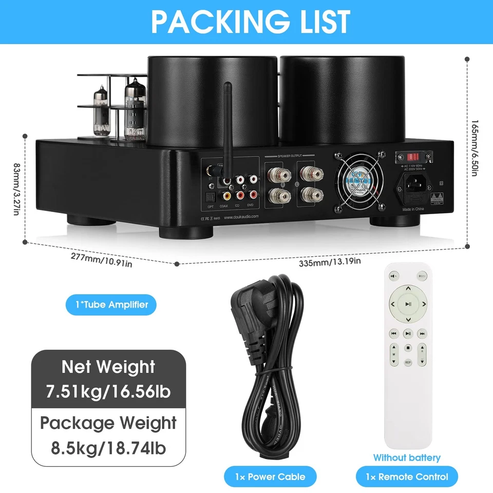 HiFi Bluetooth 5.0 Tube Power Amplifier Coax/Opt Integrated Audio Amp USB Player - Image 2 of 4