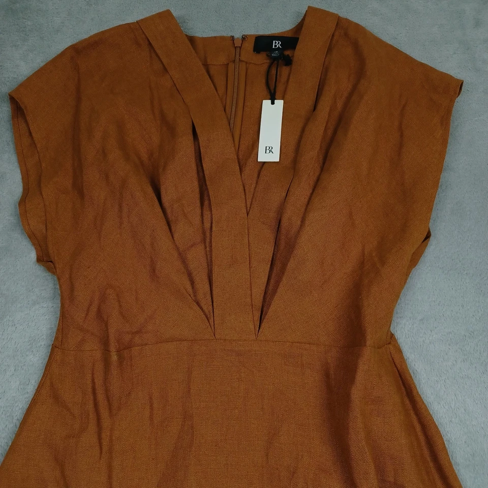 Vestido Vaina Banana Republic Para Mujer 10 Marrón Lino Manga Corta Preppy Nuevo Con Etiquetas Foto 2 de 4