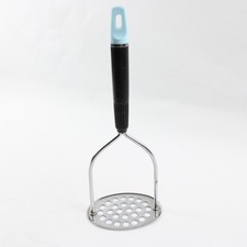 Vintage EKCO Stainless Top-Drawer Potato/Apple Masher USA Blue/Black Handle