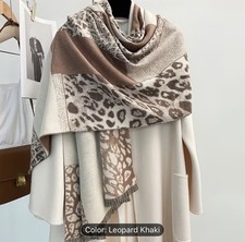 Leopard Print Thick Shawl for Winter Bohemian Style Elegant Scarf for Women