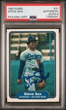 1982 Fleer Steve Sax Autographed Rookie Card RC PSA Authentic AUTO 8 #77565397. rookie card picture
