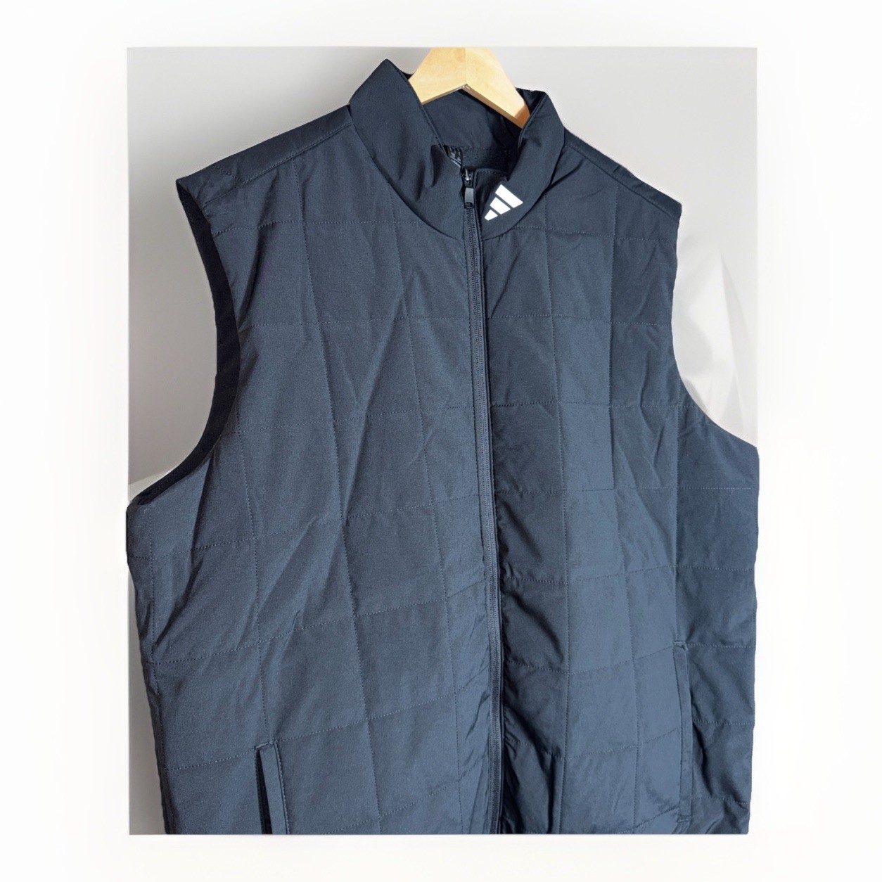 Adidas Men's Quilted Black Vest Size Large NWT Full Zip Mock Neck MSRP $88 thumbnail 2