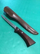 VINTAGE  WESTERN + W766 Whitetails Unlimited Fillet Knife & Leather SHEATH