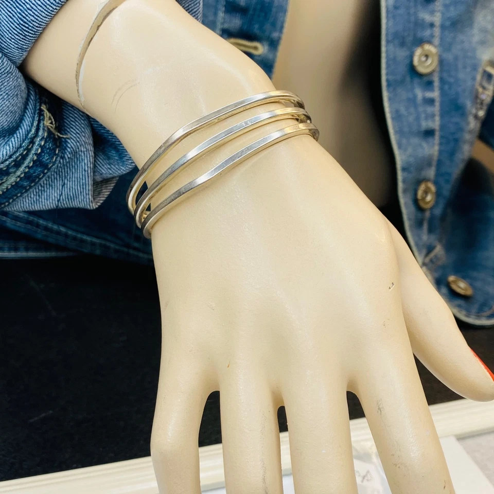 Винтажный браслет-манжета из чистого серебра с подписью Мексики - я думаю, TAXCO - Изображение 2 из 4