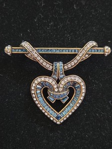 New Heidi Daus Would You Be Mine Blue Swarovski Crystals Heart Dangle Pin Brooch