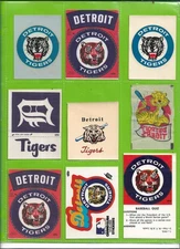 Detroit Tigers - Lot of 9 - Vintage Fleer / Topps Team Logo, Decals, Stickers