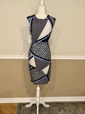 Tango Mango NWT Sleeveless Sheath Dress Geometric Blue White Size S Resort