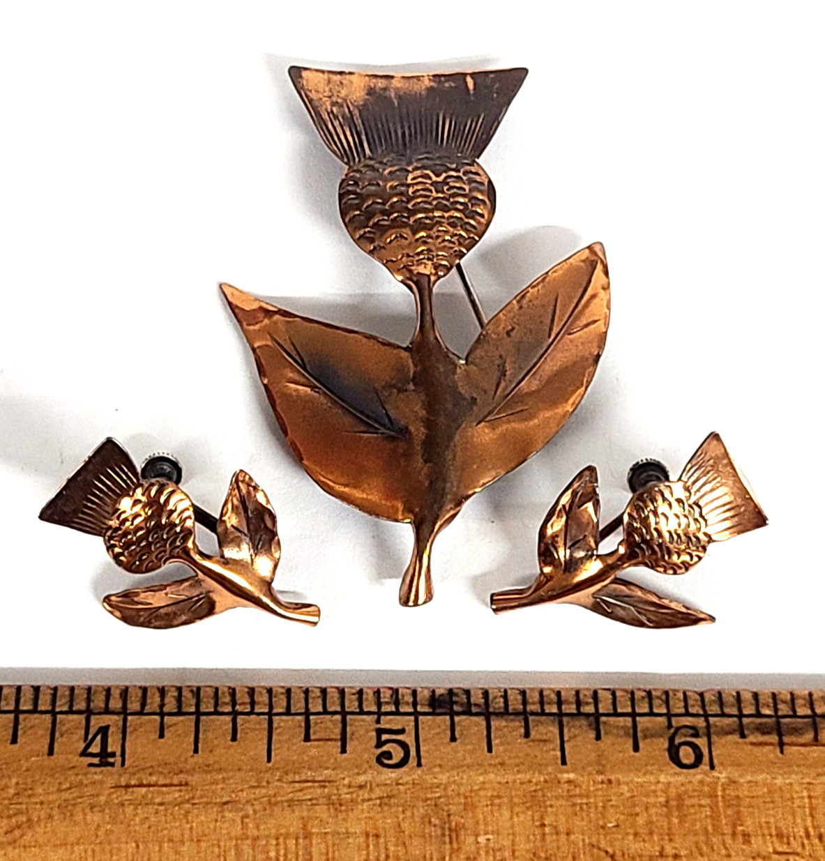 Vintage Stuart NYE Hand Wrought Thistle Brooch/Pin & Earrings Set