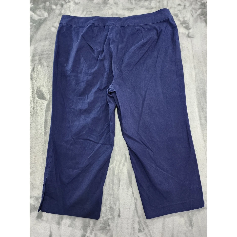 Pantalones Monroe & Main para mujer 20W azul tiro alto capri botón dobladillo algodón elástico Foto 2 de 4