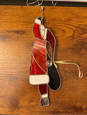 Vintage Stained Glass Santa Sun Catcher Hanging Window Decor Ornament