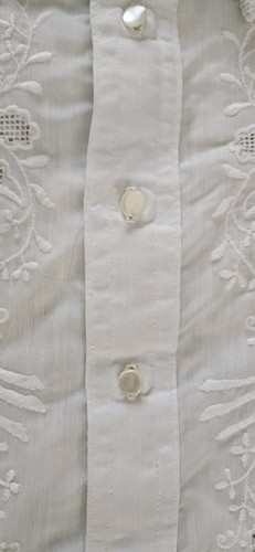 Shirt, Men's Vintage 1970 Hawiaan Wedding White, Embroidered Orchids, Large, Ecu - Picture 3 of 9