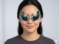 Close Encounter Alien Costume Glasses Sunglasses Silver UFO Mirrored Rainbow Bug