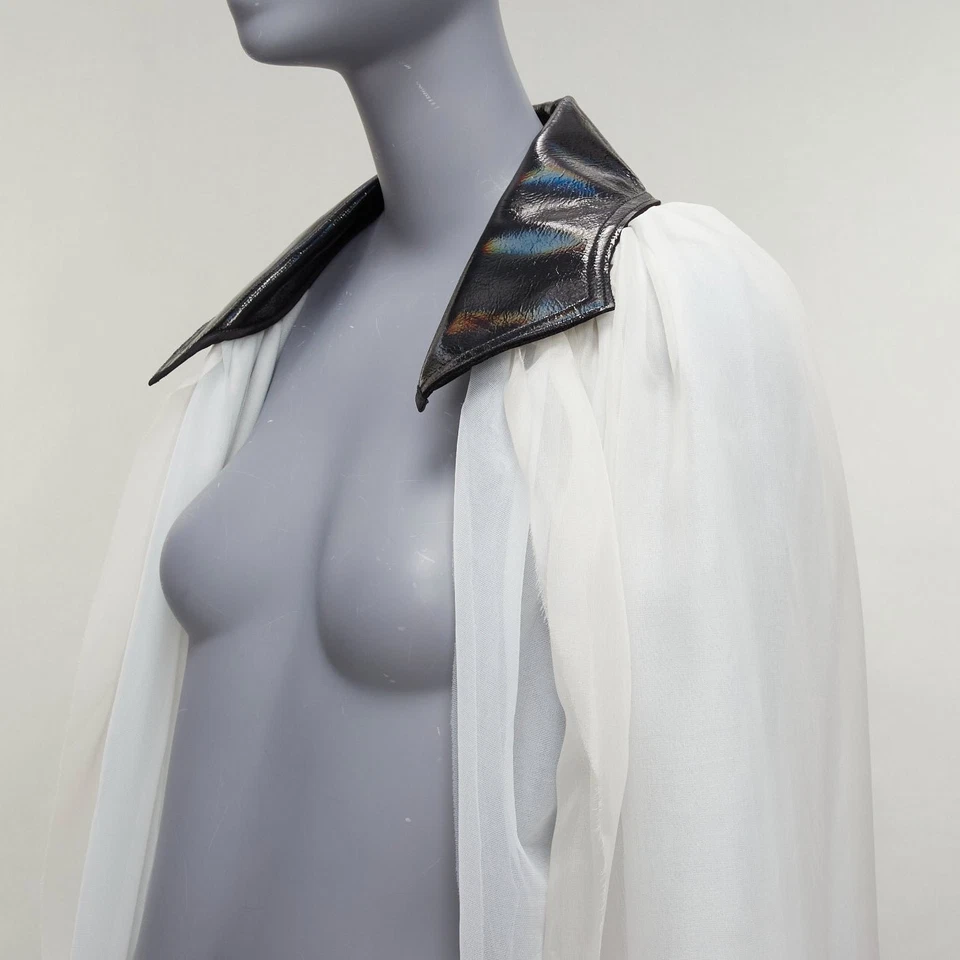 MATICEVSKI 2019 Focus white 100% silk patent collar high low cape AU8 M - Image 2 of 4