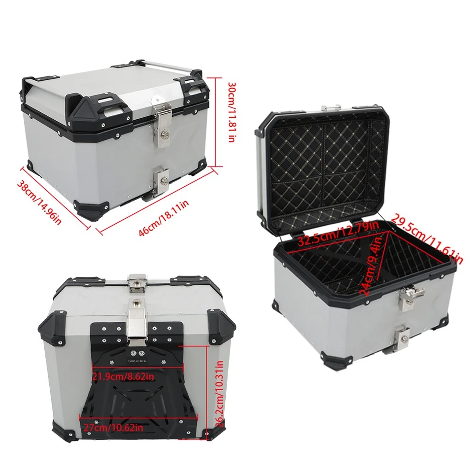 55-Litre Motorcycle Top Case Rear Box Storage Case Touring Trunk Black/Silver Foto 3 de 4
