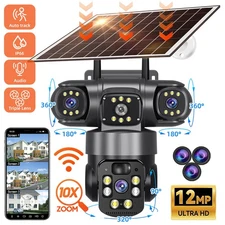 3 Lens 4K Solar Battery Wireless WiFi Outdoor PTZ Home Security Camera System US