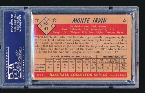 1953 Bowman Color MONTE IRVIN #51 PSA 7 - Picture 2 of 2