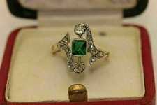 2.4Ct Art Deco Style Lab Created Diamond Emerald Anniversary 14K Gold FN Ring