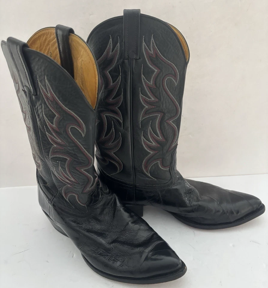 Botas de Vaquero Nocona Cuero Negro Costuras Elegantes Para Hombre Talla 10 1/2D Foto 2 de 4