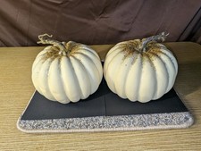 Two Holiday Harvest Halloween Pumpkins 7" x 7"- Glitter Sparkle Plastic