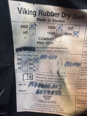Viking Pro 1000 Rubber Drysuit for Technical/Commercial/Fire Diver ~ Size Wide 3