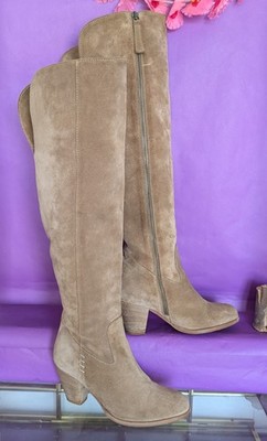 Garnet Hill Mila Tall Suede Boots  Women's Size 7  Tan