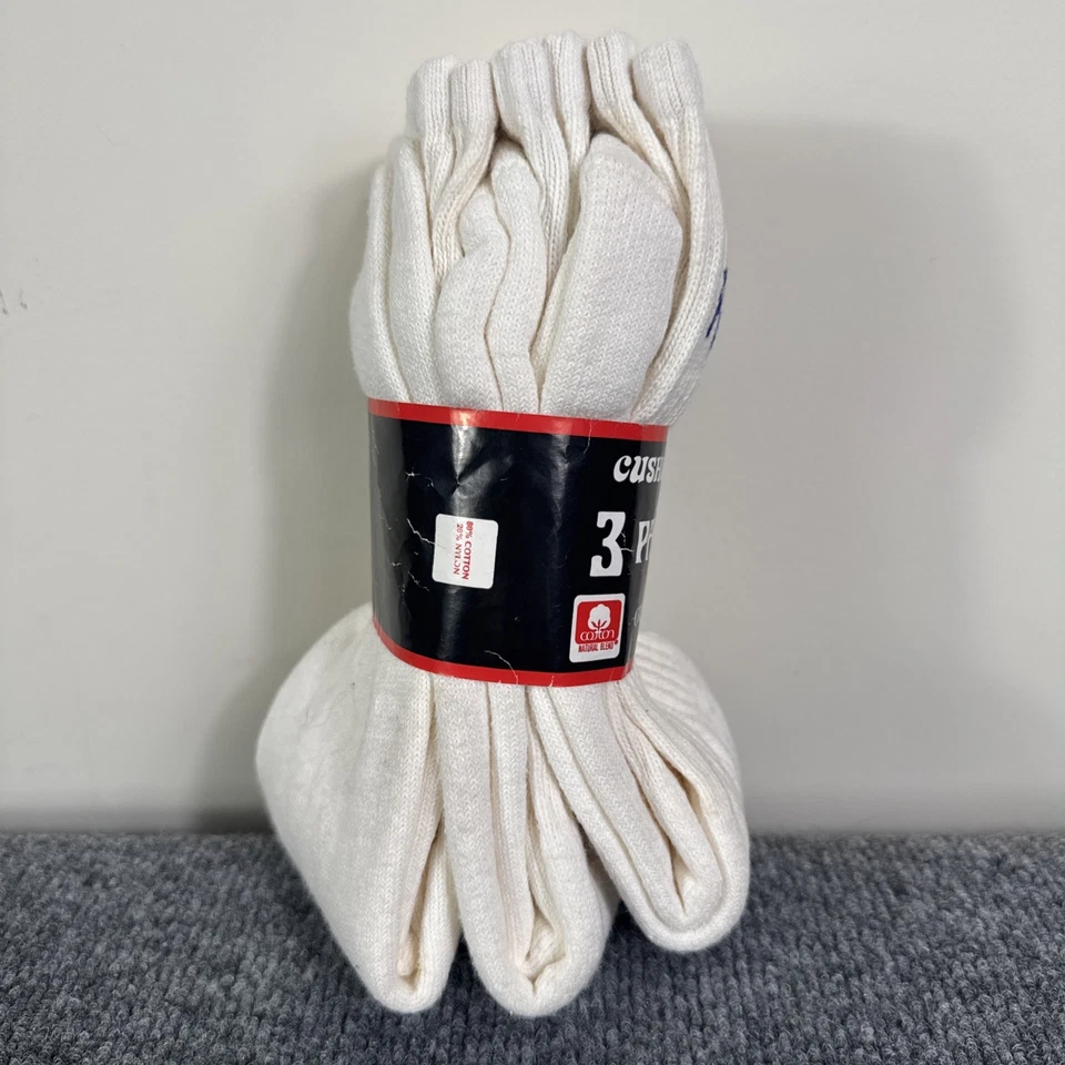 Paquete de 3 calcetines Reebok Crew Spellout vintage de los años 80 para hombre de algodón 10-13 hechos en EE. UU. Foto 3 de 4