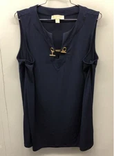 Michael Kors Women's Navy Blue Chain Toggle Sleeveless Tunic Top Blouse Size XL