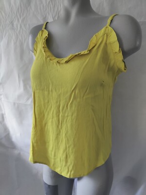 Escape by Blu Pepper Lime Green Ruffle Scoop Neck Tank Cami Top Size L NWT