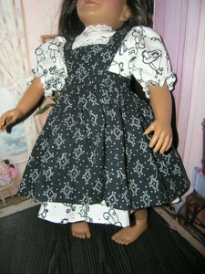 White-Tea-Dress-Black-Print-Apron-2-piece-Dress-23-034-Doll-clothes-fits-My-Twinn