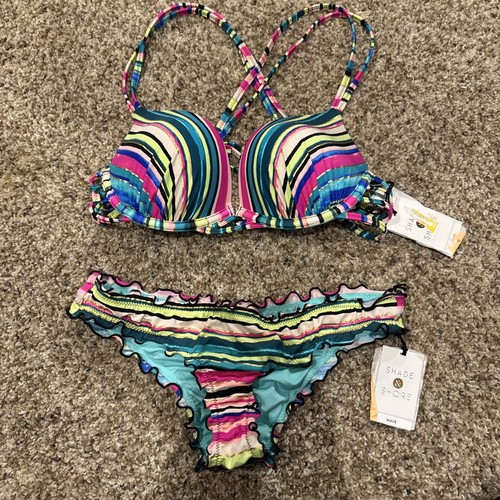 Conjunto de parte inferior de bikin XS para mujer y 34B con tiras a rayas sombra y orilla nuevo con etiquetas #H7 - Imagen 1 de 2