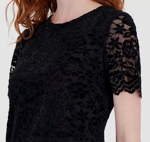 Tahari Asl Women's Black Lace Short Sleeve Blouse Size M - Picture 3 of 3