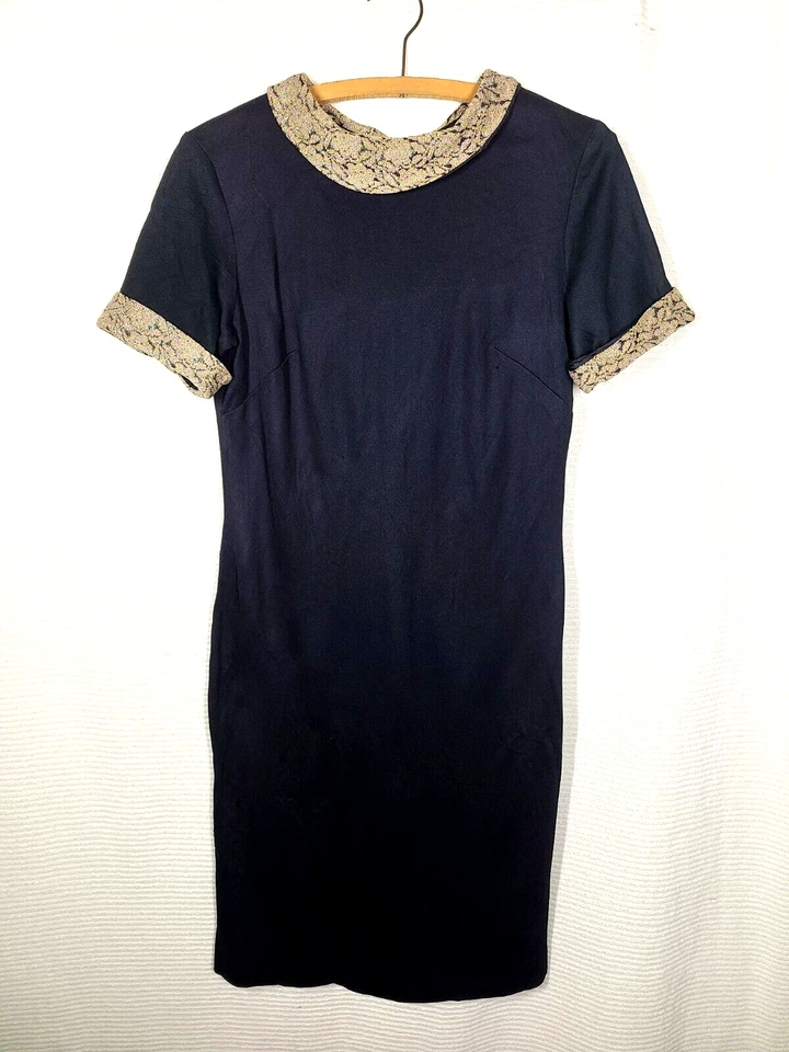 Vestido De Colección Años 60 Arco Iris Lurex Negro Cuello Redondo S M Metal Cremallera Gabardina Retro Pinup Foto 2 de 4