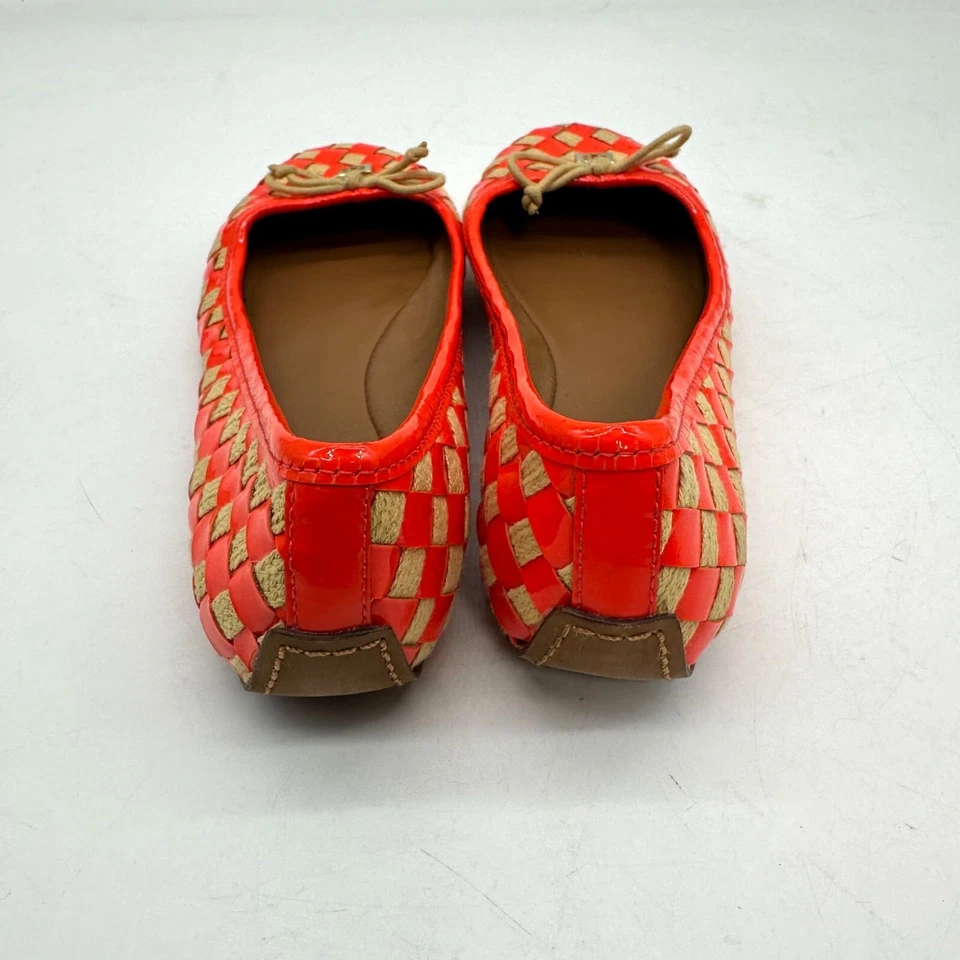 Женские туфли на плоской подошве Tory Burch 5 М оранжевые бежевые без шнуровки тканые клетчатые лакированная кожа - Изображение 4 из 4
