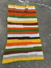 vintage handmade crochet rug Fall colors throw rug