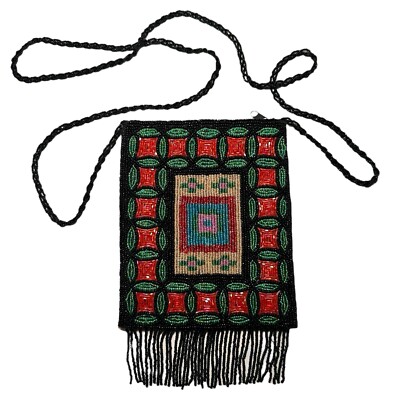 Ermo Black Geometric Beaded Crossbody Bag Purse