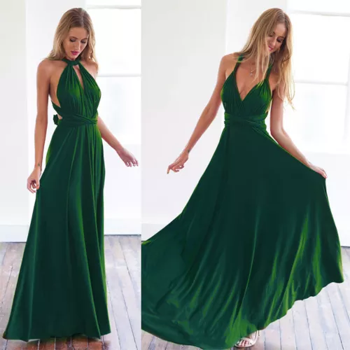 Maxi Vestido Damas Cóctel Fiesta Baile de graduación Vestido Cuello Halter Dama de honor Boda Largo* - Imagen 17 de 29