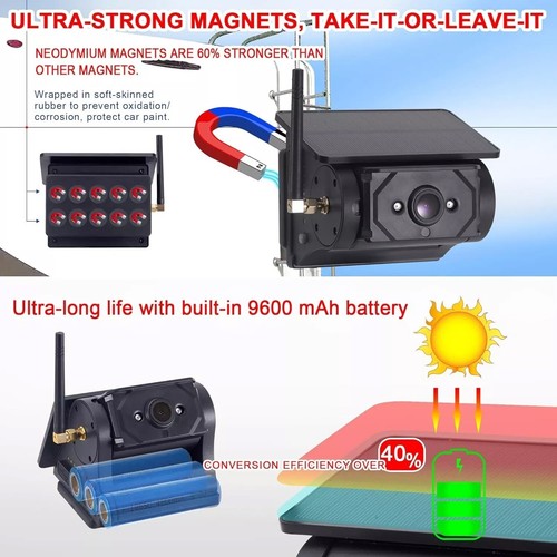 1080P Magnetic Solar Wireless Backup Reverse Camera 9600mAh for RV Trailer Truck - Picture 13 of 16