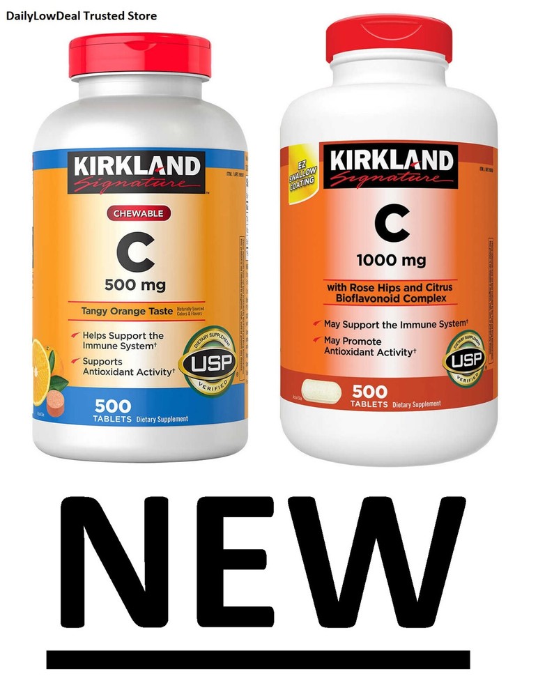 Kirkland Signature Vitamin C 1000mg or 500mg Chewables, 500 Tablets New FRESH
