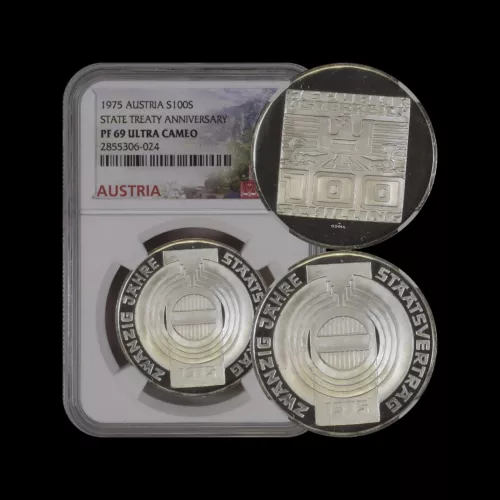 AUSTRIA. 1975, 100 Schilling, Silver - NGC PF69 - Top Pop 🥇 State Treaty