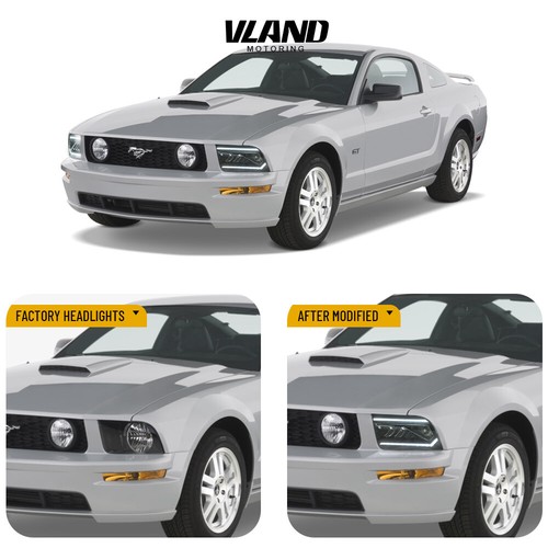 Vland LED Headlights For 2005-2009 Ford Mustang Projector w/Animation Sequential - Picture 9 of 11